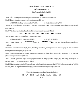 Đề 2 kiểm tra giữa học kỳ I môn Hóa học 11 thời gian làm bài 45 phút